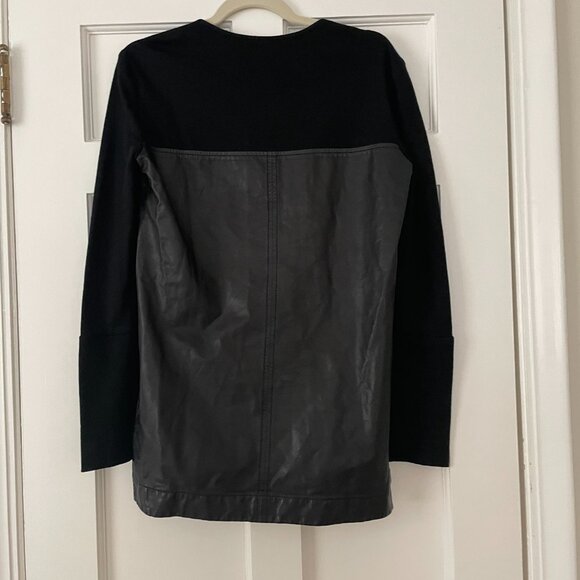 Helmut Lang V-Neck Long Sleeve Black Leather and Wool Tunic Size S - Picture 2 of 3